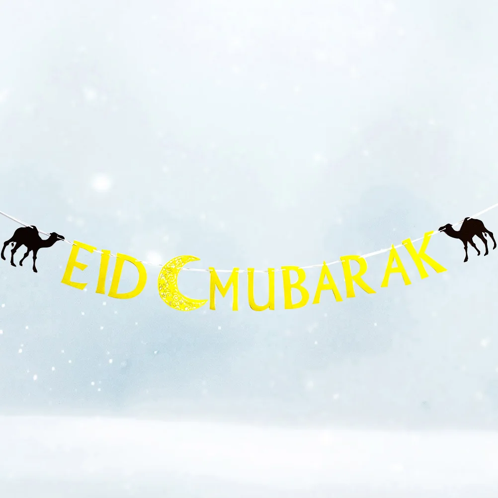 

1pc Decorative Garland Eid Mubarak Letters Banner For Party Wall Ceiling Fence Decoration Happy Eid Decor Banner