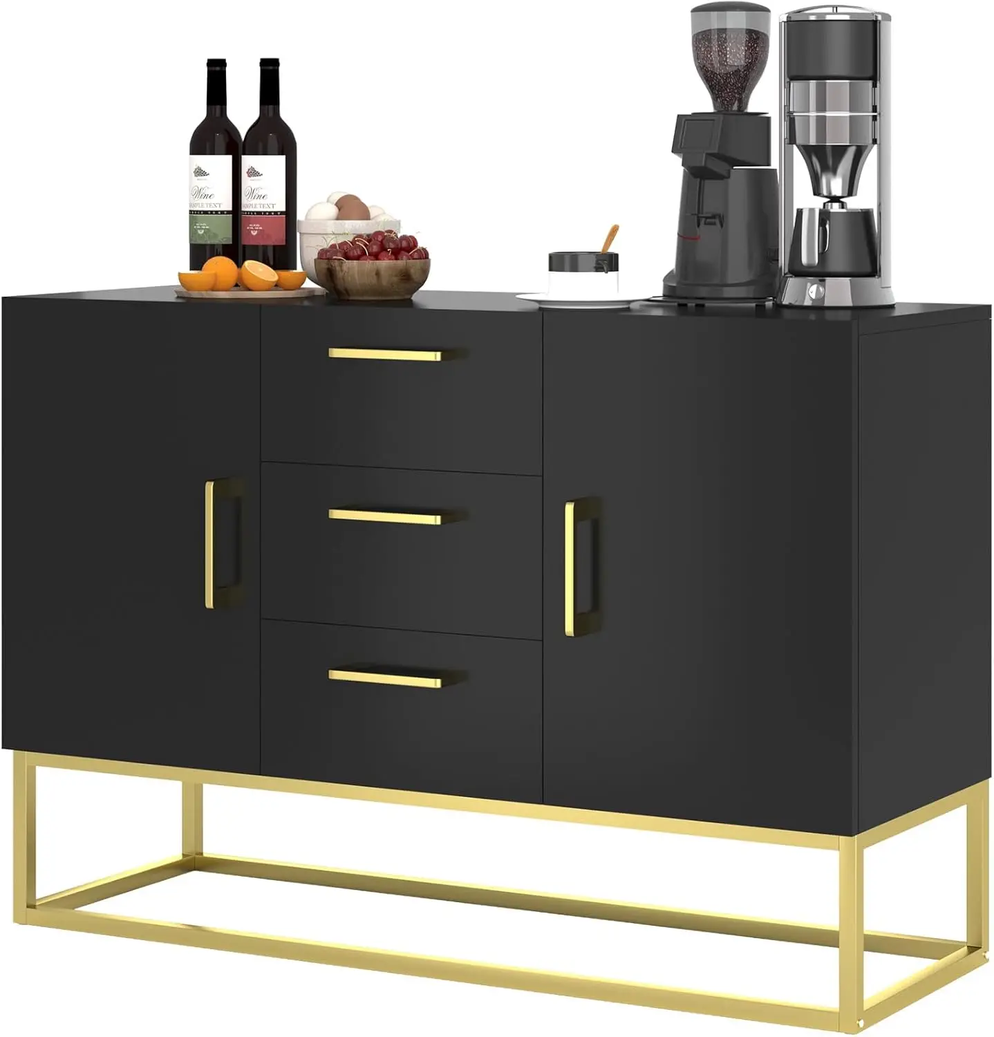 Bonzy Home 47" Buffet Sideboard Cabinet with Storage Coffee Bar Cabinet with 3 Drawers & 2 Doors and Adjustable Shelves