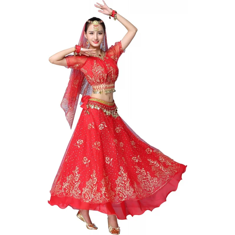 

Women's Belly Dance Dress Crop Sequin top Chiffon Dress Halloween Dress