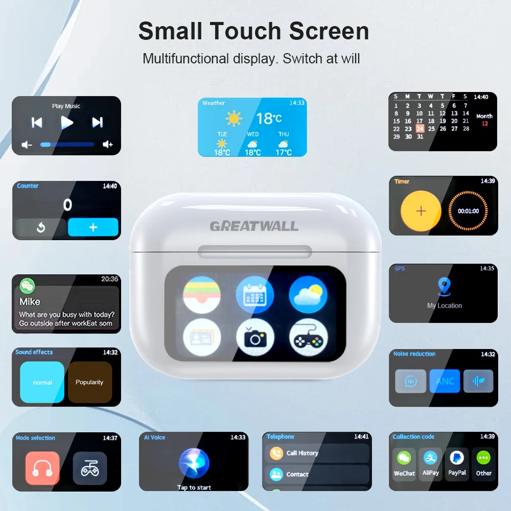 GREATWALL Smart LCD Touch Screen TWS Earbuds 5