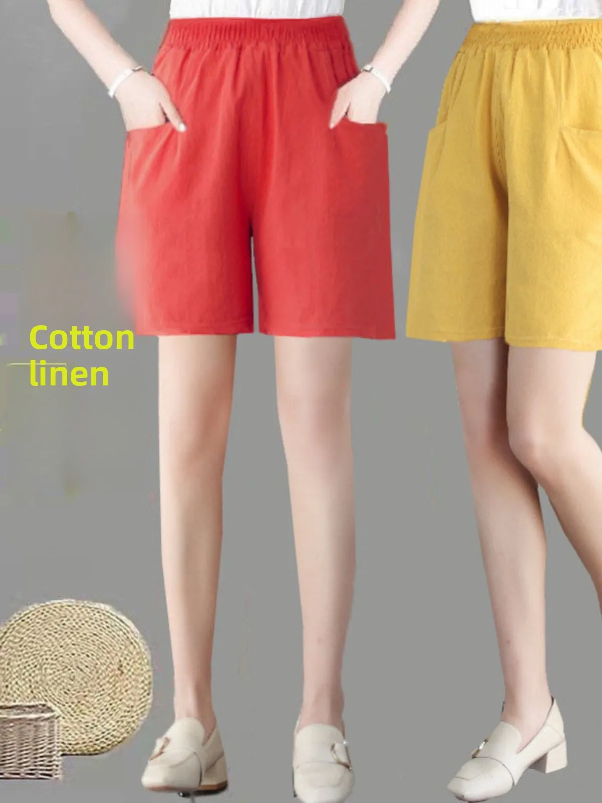Plones cortos de pierna ancha de lino y aodón para verano, plones cortos informs finos de cintura alta, plon...