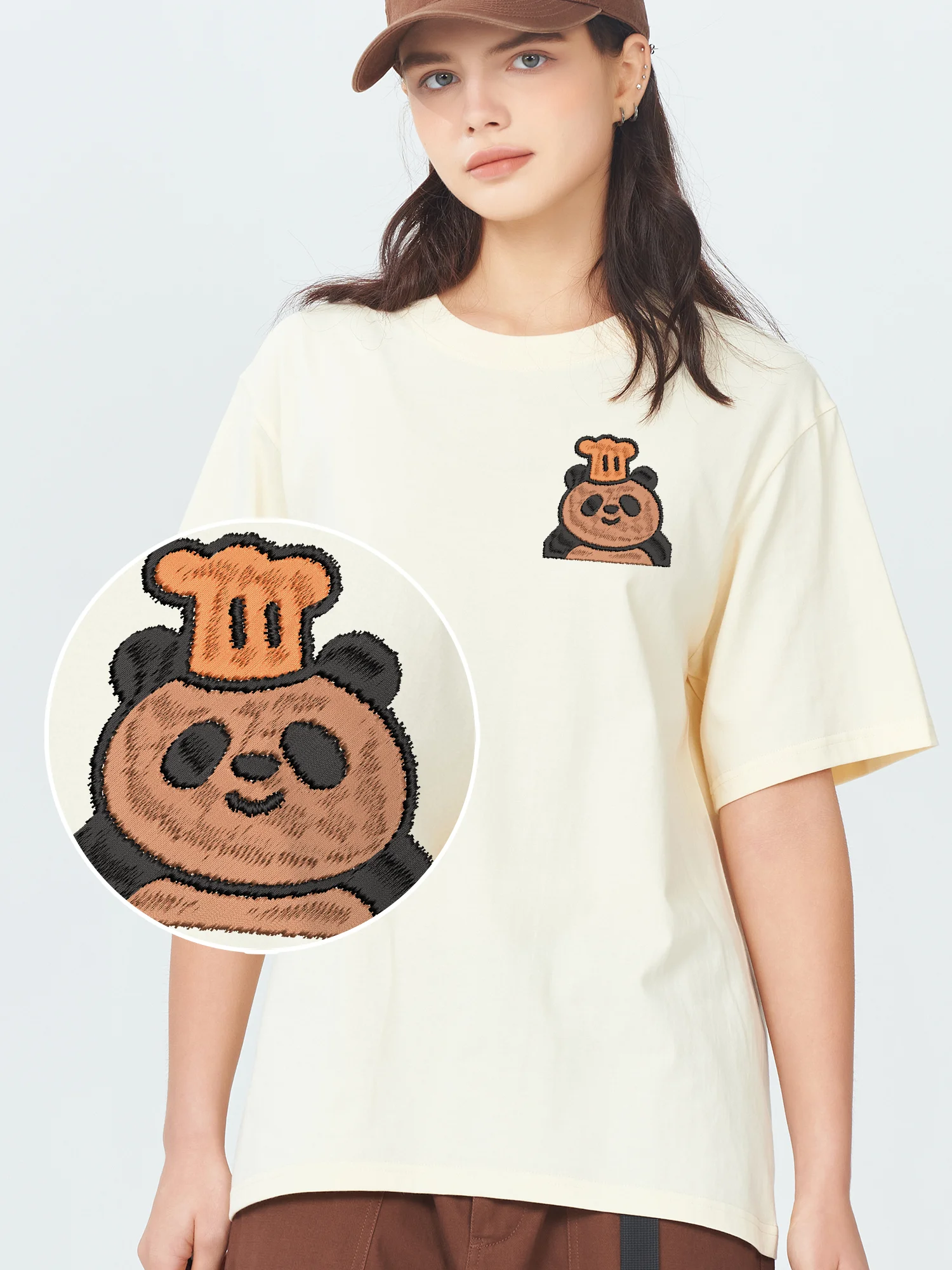 

Embroidered T Shirts Chef Bear 100% Cotton T-Shirt Men Women Lightweight Breathable Summer Embroidery Tshirt