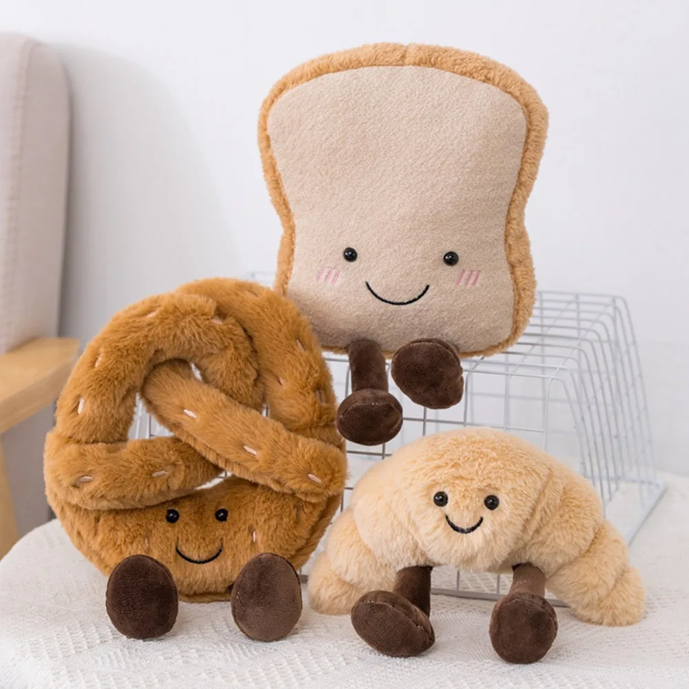 Creative Toast Plush Bread Pendant Croissant with Bell Squeaky Dog Toy Interactive Bite-resistant Plush Chew Toy Pet