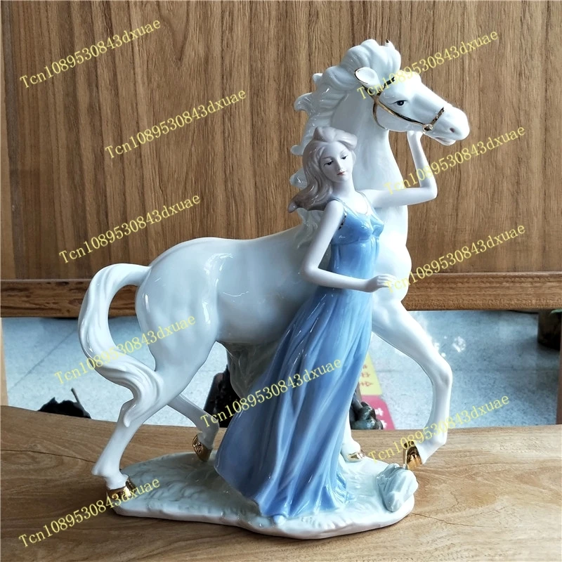

Antique Porcelain Princess Figurine Ceramic White Horse Miniature Ornament Home Decor Craft Valentine's Day Present for Daughter