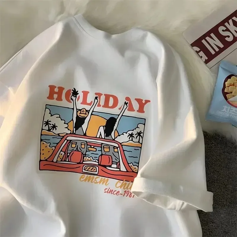 

Футболка с короткими рукавами, новая женская летняя корейская тенденция, простой топ с короткими рукавами, модная футболка в гонконгском стиле, свободный крой