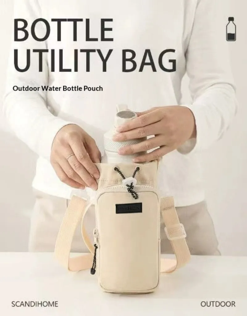 Unisex Water Bottle Holder with Strap, Insulation Water Bottle Carrier Bag with Phone Pocket, Water Bottle Sling Bag Crossbody