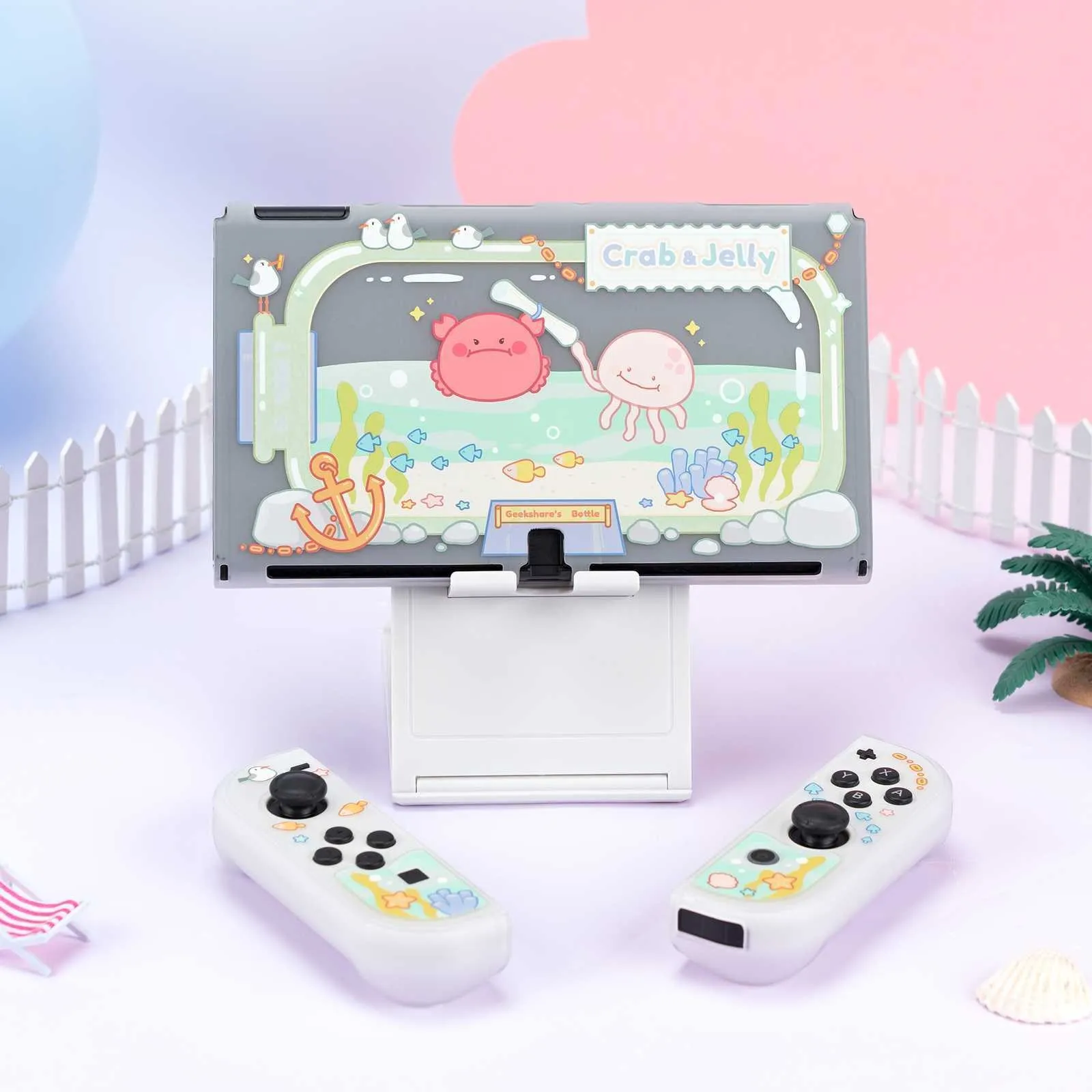 GeekShare-funda protectora de cangrejo y gelatina para Nintendo Switch, carcasa de JoyCon con temática Animal OLED, 4 tapas de agarre para el pulgar de piezas