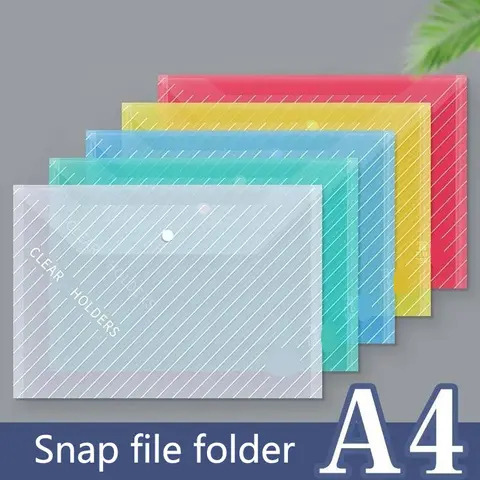 Bilashmart 10pcs A4 File Bag Transparent Plastic Thickened Large-capacity Waterproof Snap-on Type Test Paper Storage Bag for Archives