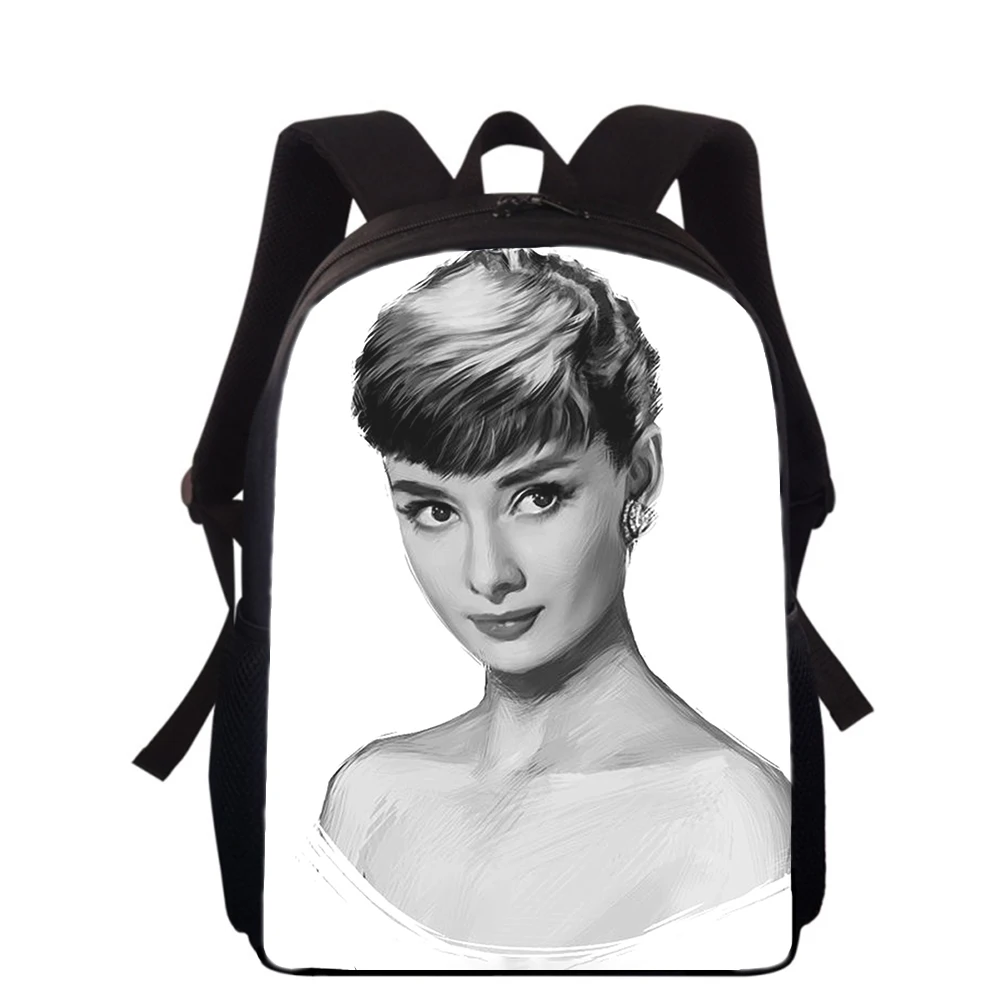 Audrey Hepburn Mochila para crianças, sacos escolares primários para meninos e meninas, impressão 3D, estudantes sacos de livros, 16"