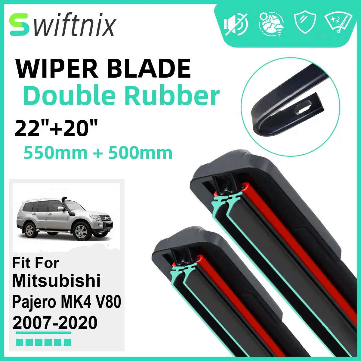 

Double Rubber Car Wiper Blades for Mitsubishi Pajero MK4 V80 2007-2020 Front Rubber Car Accessories 2016 2017 2018 2019 2020