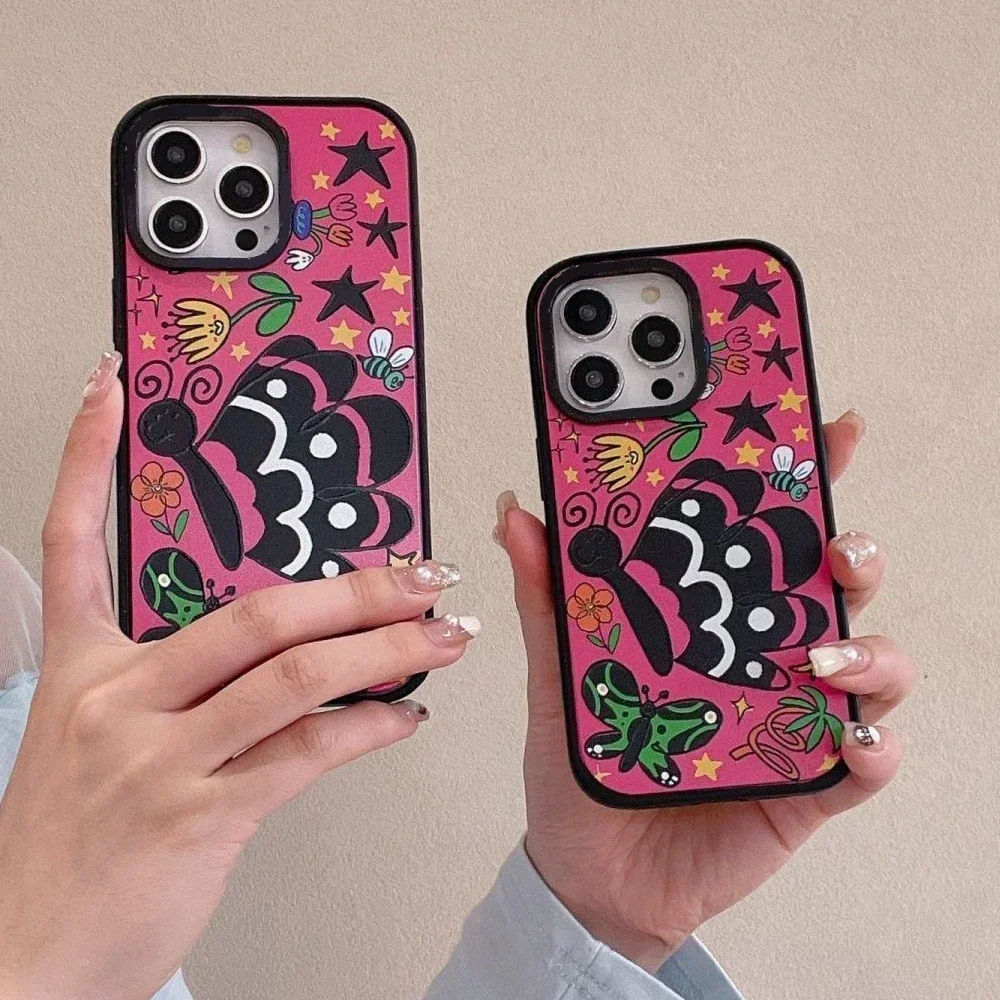 

Cartoon Butterfly Black Frosted Phone Case Cover for IPhone 13 14 15 16 Pro Max Case