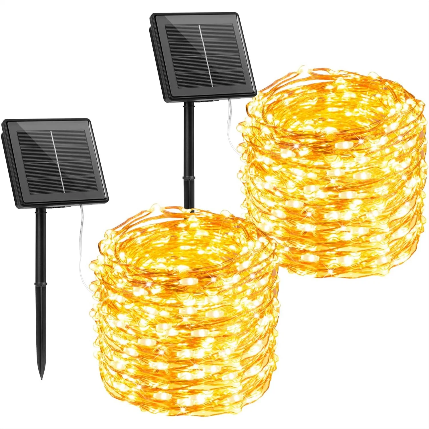 

Solar String Lights 2 Packs 66Ft 200 LED Fairy Lights With 8 Modes IP65 Waterproof For Outdoor Patio Yard Tree Wedding Warm White