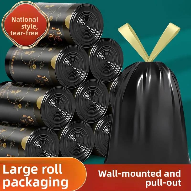thickened-plastic-garbage-bags-non-tearable-handheld-drawstring-kitchen-home-use-large-size-extractable-chinese-trend-pattern