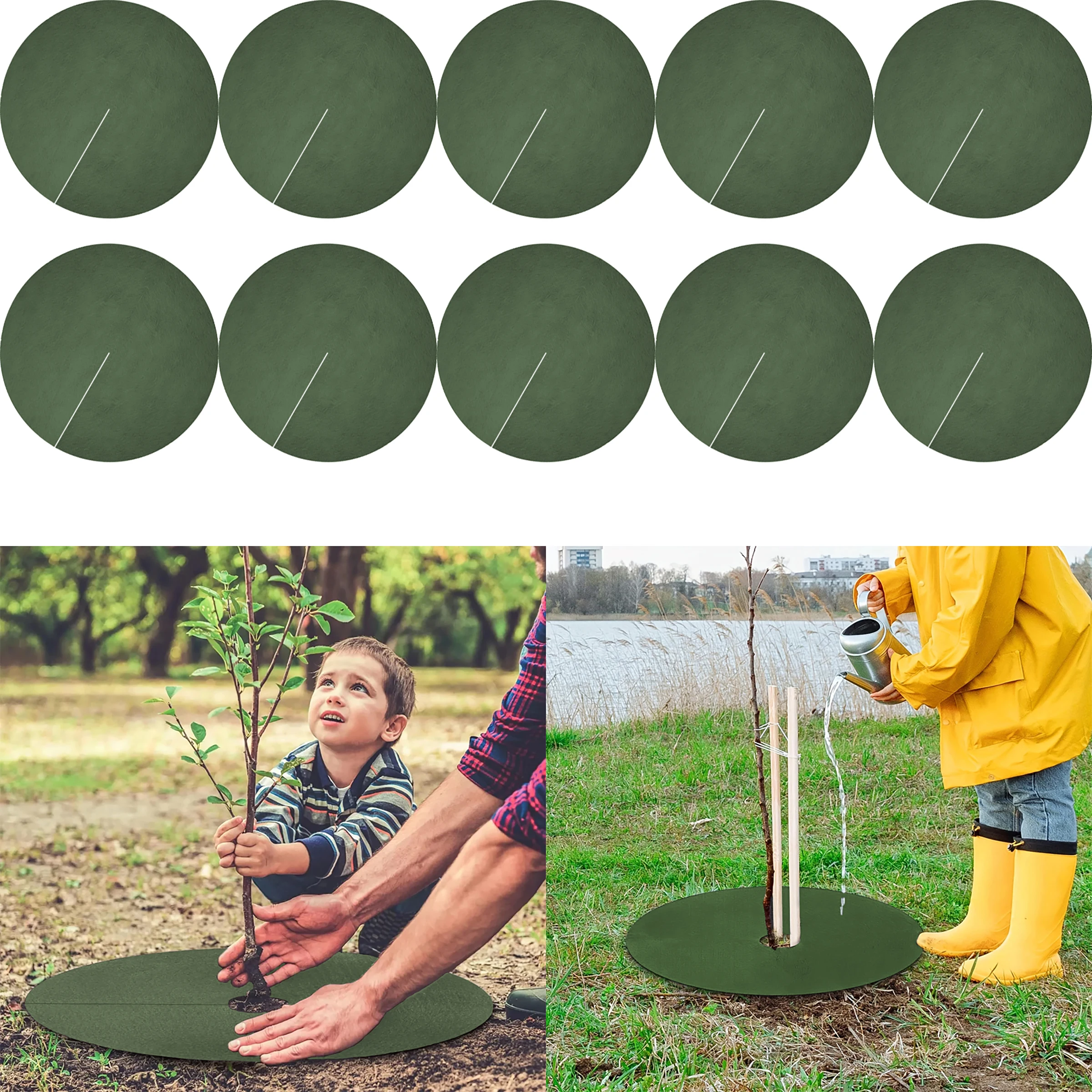 

10PCS circular non-woven tree protection pads, suitable for gardening and orchards, moisture absorption and grassland control