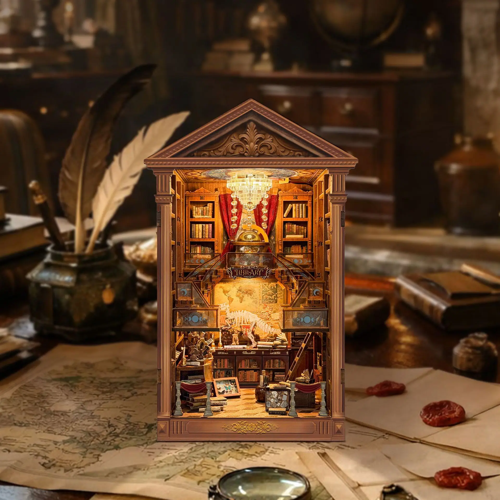 

Reading Hall Library DIY Book Nook Kit, Vintage Palace Style 3D Wooden Puzzle, Handmade Assembly Miniature Bookend Scene