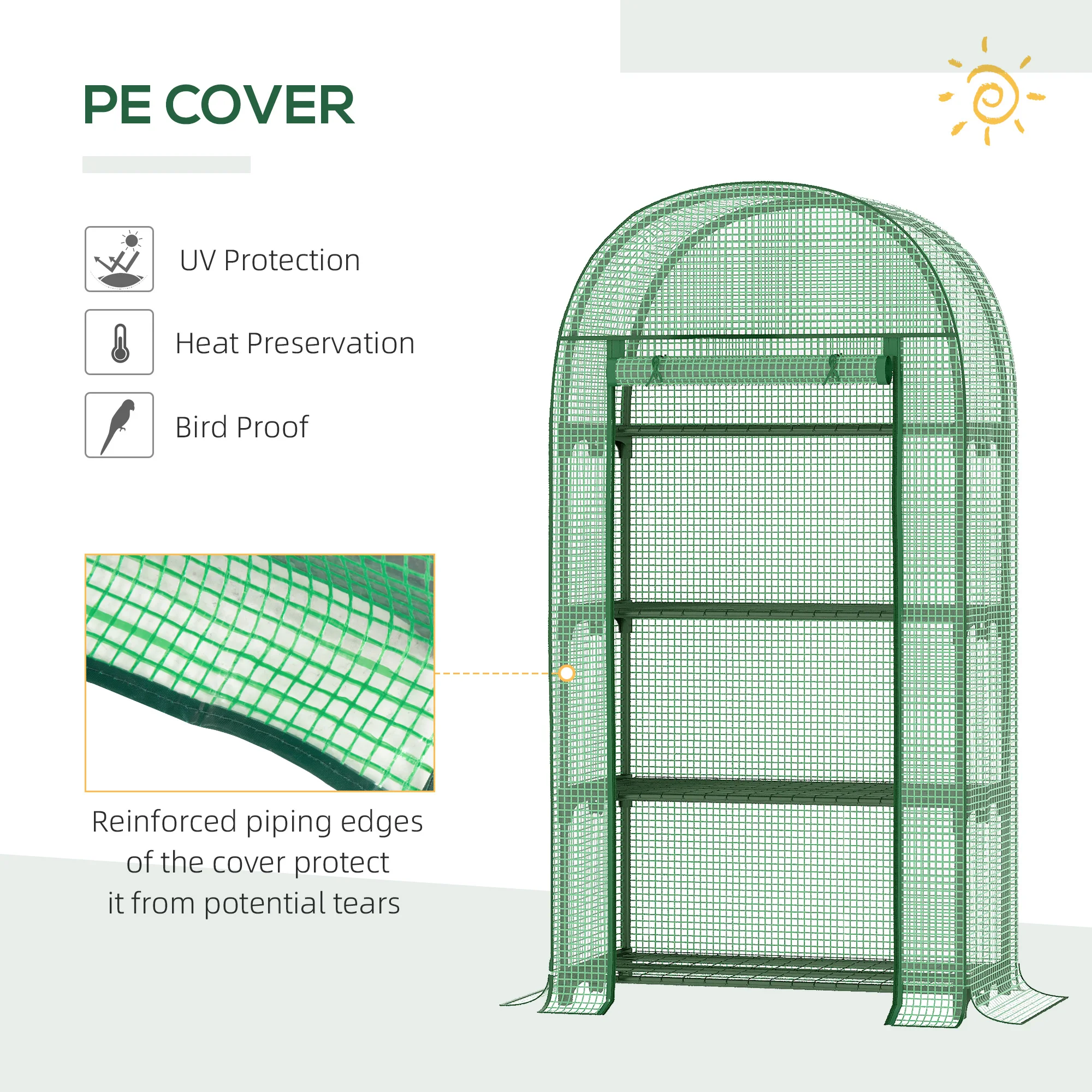 80 X 49 X 160cm Portable Mini Greenhouse with Zippered Door Storage Shelf Green