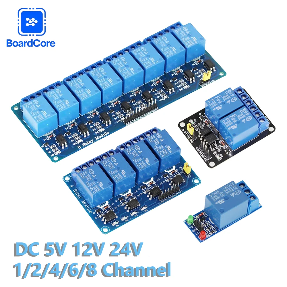 1 2 4 6 8 Channel Relay Module Board DC 5V 12V 24V with Optocoupler High/Low Level Trigger for Arduino PLC Control