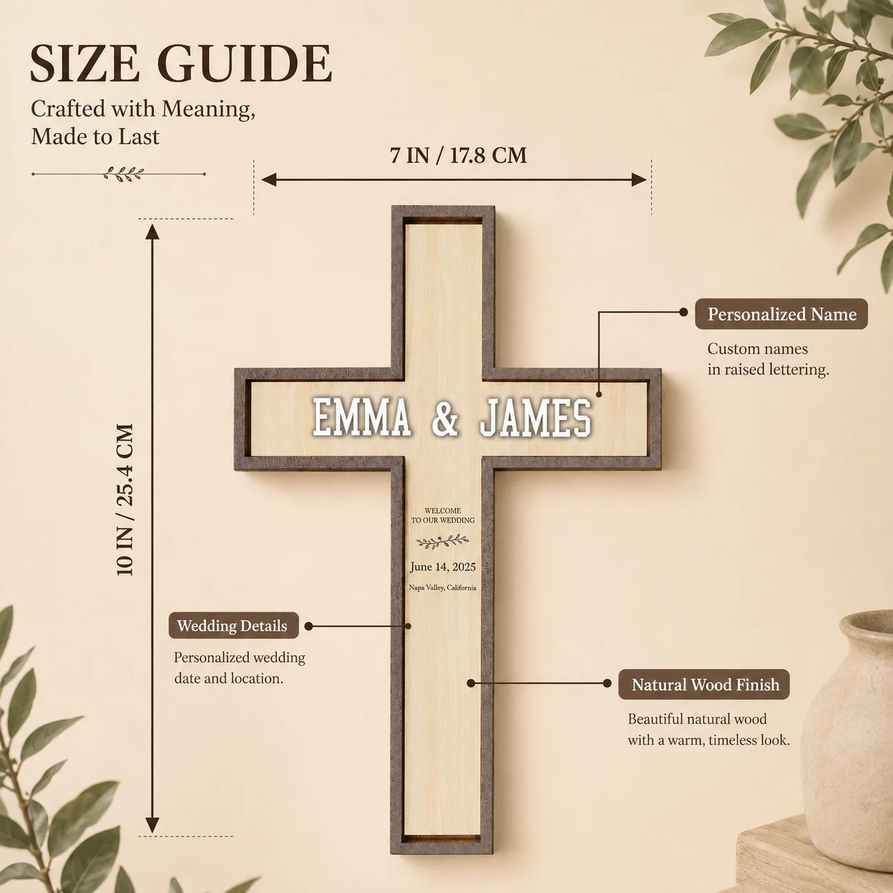 Custom Wooden Cross Personalized Wedding Cross 7x10in Poplar Wood Double-Sided Print Home Decor Table Faith Keepsake Gift Decor