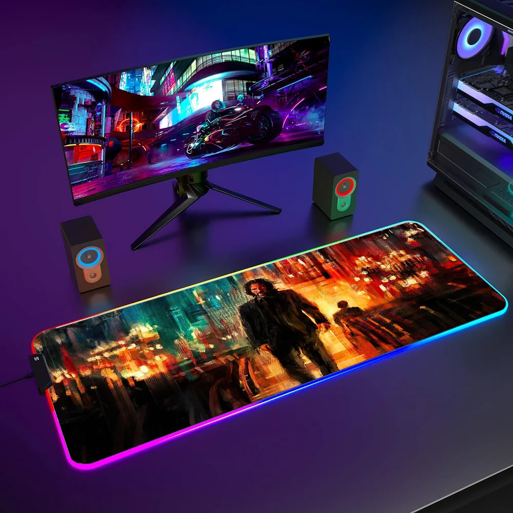 Keyboard Pad Backlit Mousepad Rgb Mouse Pad 900x400 John Wick Deskmat LED Gaming Desk Accessories Anime Mouse Mats Mause Gamer