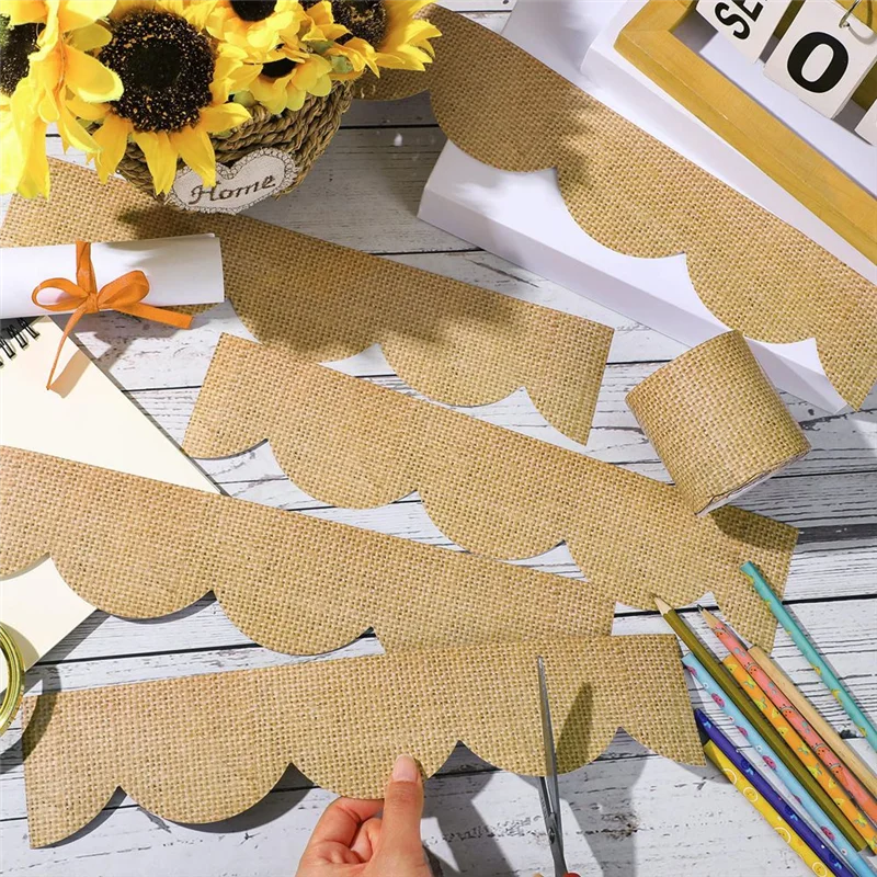 A95I-Scalloped Roller Border Trim Decorations 65.6 Feet Burlap Bulletin Board Border For Back To School Classroom