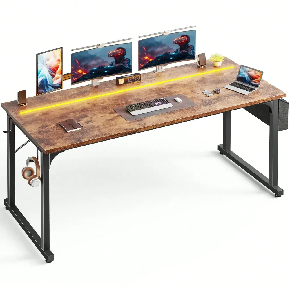 

computer desk table office deskComputer Desk With LED Lights Office Desk For Home Office Study Desk Writing Table With Storage B