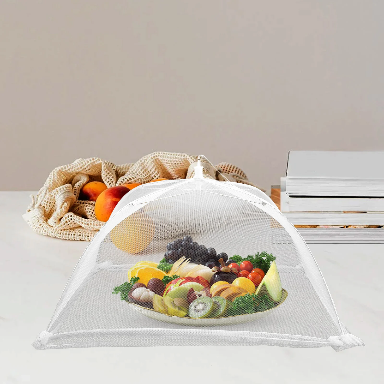 

2Pcs Reusable Foldable Food Protective Cover Mesh Kitchen Gadget Vegetable Tent White Color Smooth Tabletop Food Cover Edge