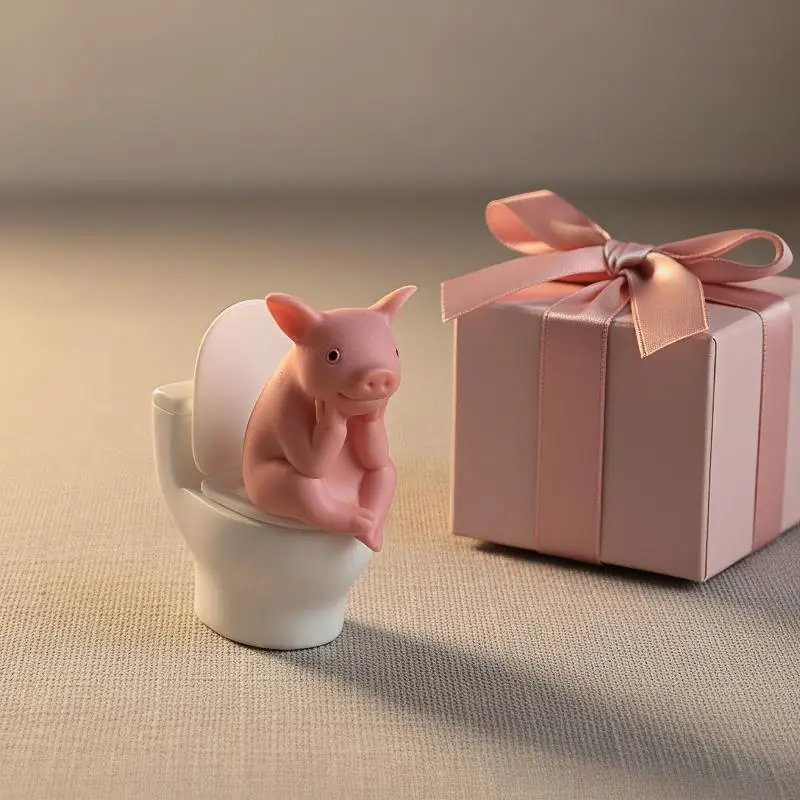 NEW 1PC Cute Pig Sitting On Toilet PVC Statue Tabletop Wall Mount Bathroom Decor Home Funny Craft For Father s Day Present Gift