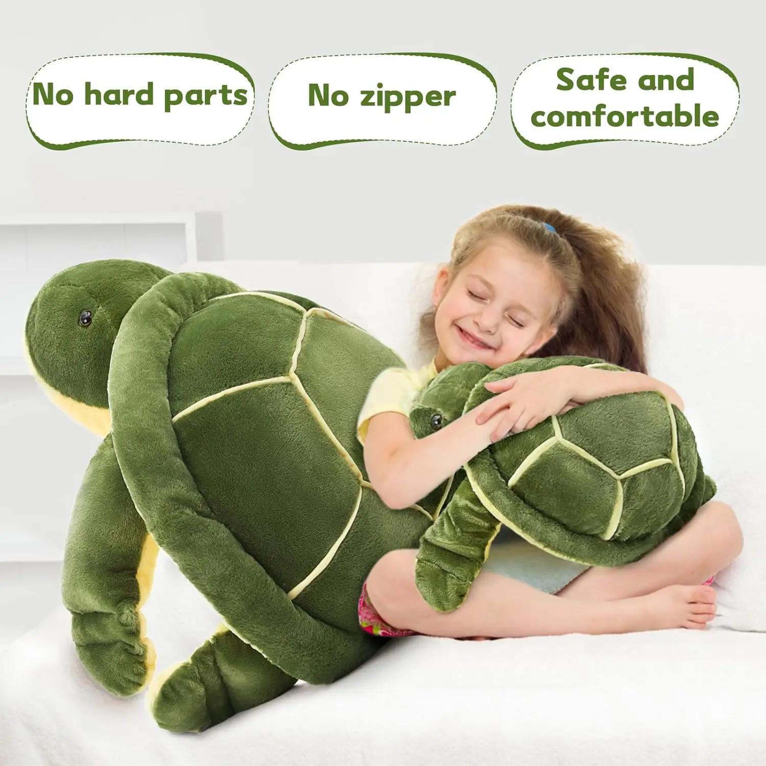 MorisMos Giant Turtle Stuffed Animal 25 inch, Large Stuffed Sea Turtle Plush Toy, Big Stuffed Turtle Pillow for Kids,  Green