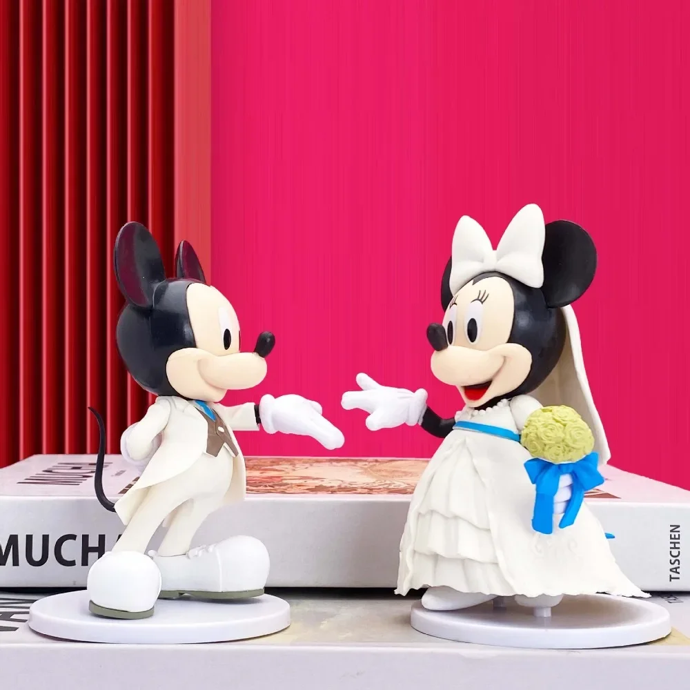 

Disney Cute Cartoon Mickey Mouse White Wedding Dress Mickey Minnie Couple Dolls Figurine Cake Desktop Decoration Ornaments Toys