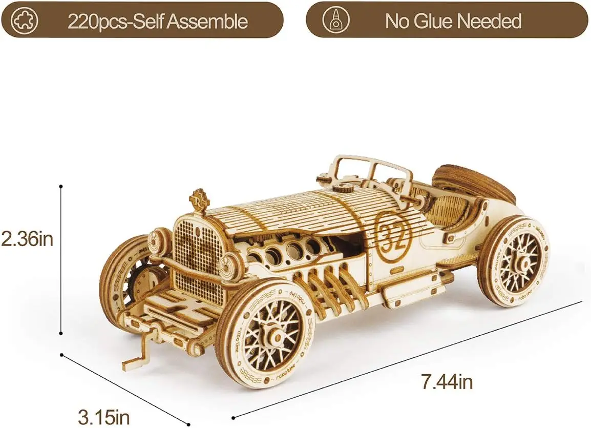 Robotime-rompecabezas 3D de coche de madera para niños, kit de coche Vintage 1:18, coche de Campo del Ejército 1:40, camión pesado 1:16, Gran Premio, regalo