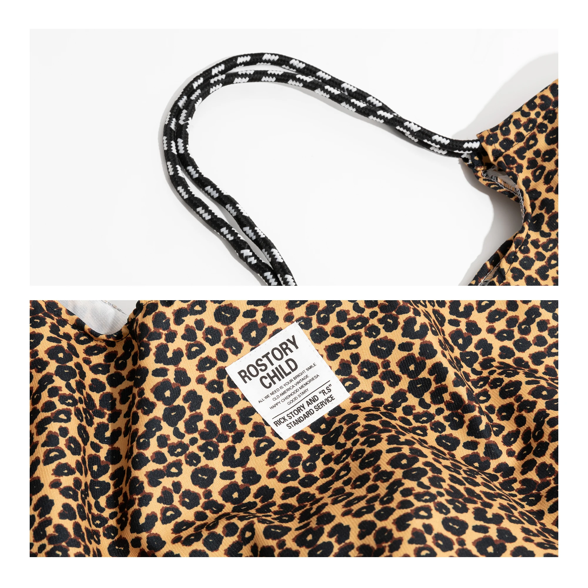 MABULA Vintage Leopard Purse Drawstring Design Nylon Lightweight Shopping Grocery Tote Bag Fashion Women Shoulder Bag For Travel