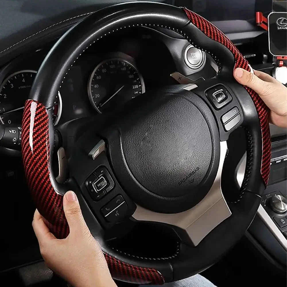 Car Universal 38cm Carbon Fiber Car Steering Wheel Cover Non-slip Card Cover Auto Steering Wheel Handle Booster Protective Cover