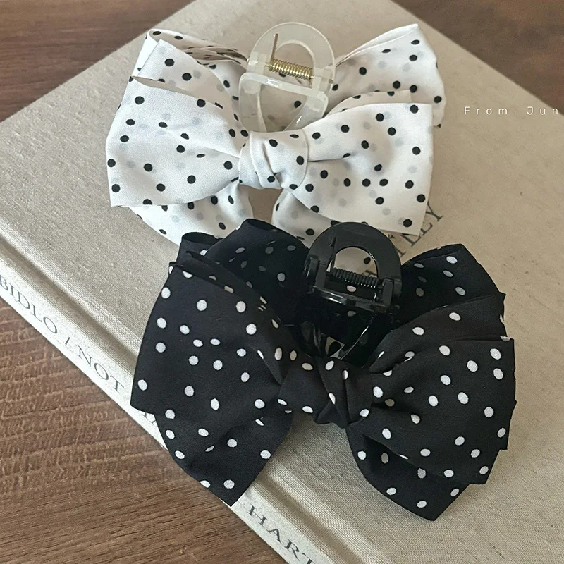 Polka Dot Bow Big Hair Claws Fashionable Temperament Hair Volume More than Hair Claw Ins Wind Back Head Shark Clip Hairpin