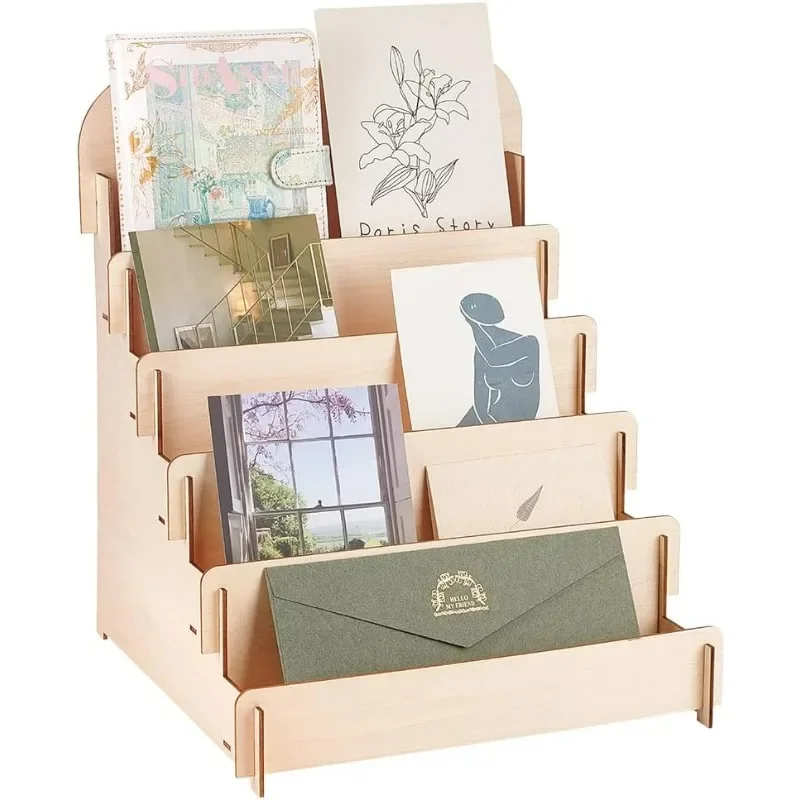 5 Tier Greeting Card Stand Wooden Display Portable Cardboard Sticker Display Retail Stand for Cards