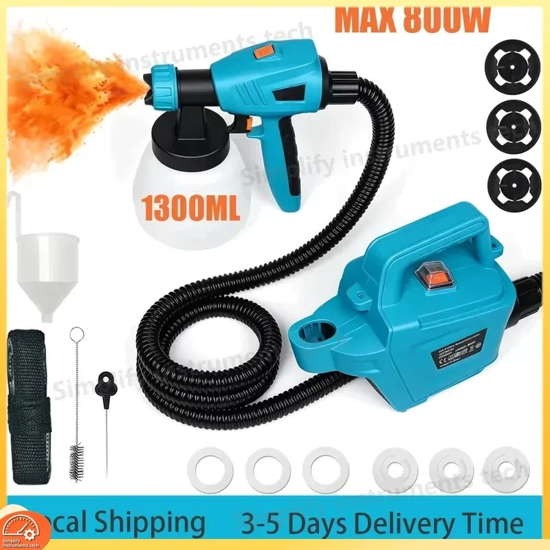 800W HVLP Paint Sprayer with 1300ml Detachable Tank 3 Nozzles 3 Spray Patterns for Fence Shed Decking Garden