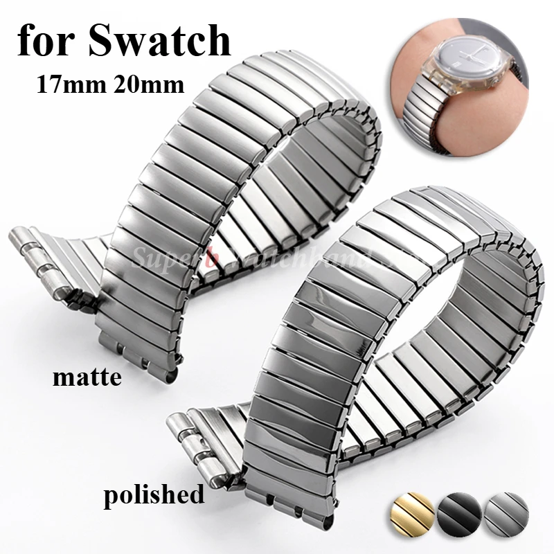 Correa de reloj de Metal elástica de 17mm y 20mm para Swatch, pulsera de expansión elástica, correa de reloj inoxidable, accesorios de pulsera para hombres y mujeres