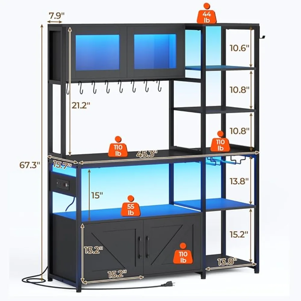 Itaar 47.2 Inch Bakers Rack with Power Outlet, Microwave Stand with Storage, Farmhouse Coffee Bar Cabinet Station with Wine Rack