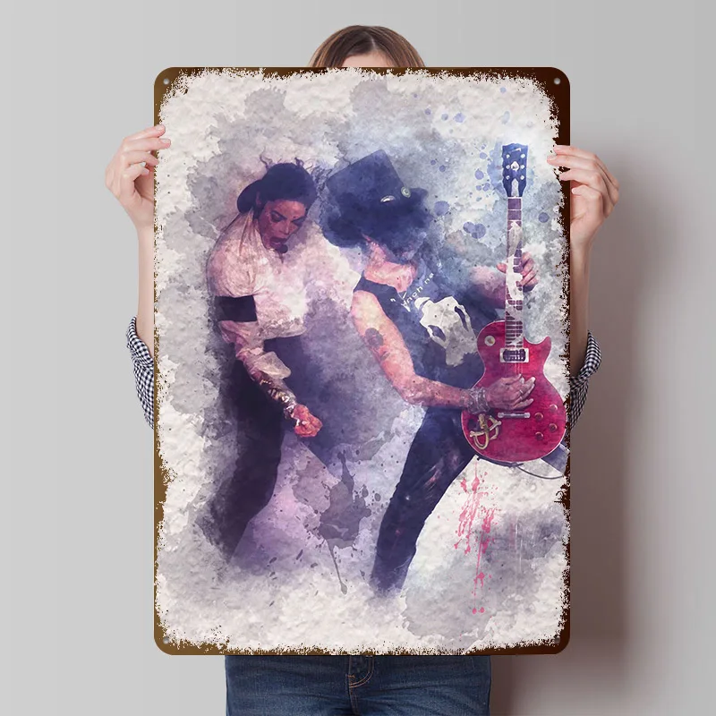 Slas and Micael Jackson Tinplate Posters Customizable Wall Art Retro Vintage Metal Signs for Home Room Decoration Aesthetic Cozy