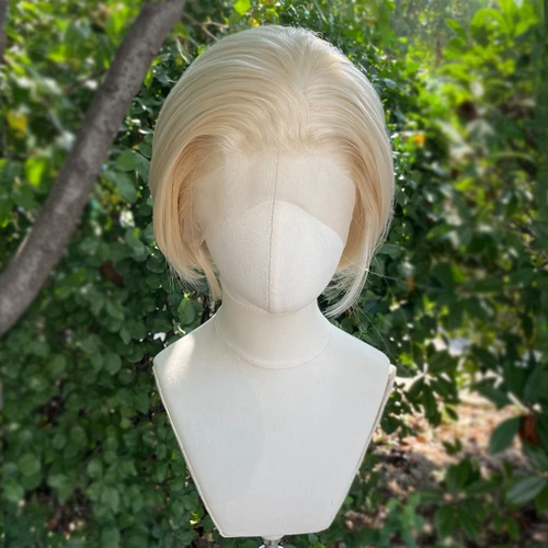 Imagen 1 del producto Pelucas delanteras de encaje rubio para hombres, pelo sintético de corte Bob corto, pelucas frontales de encaje 13x4 para mujeres, línea de cabello Natural de parte libre 150%