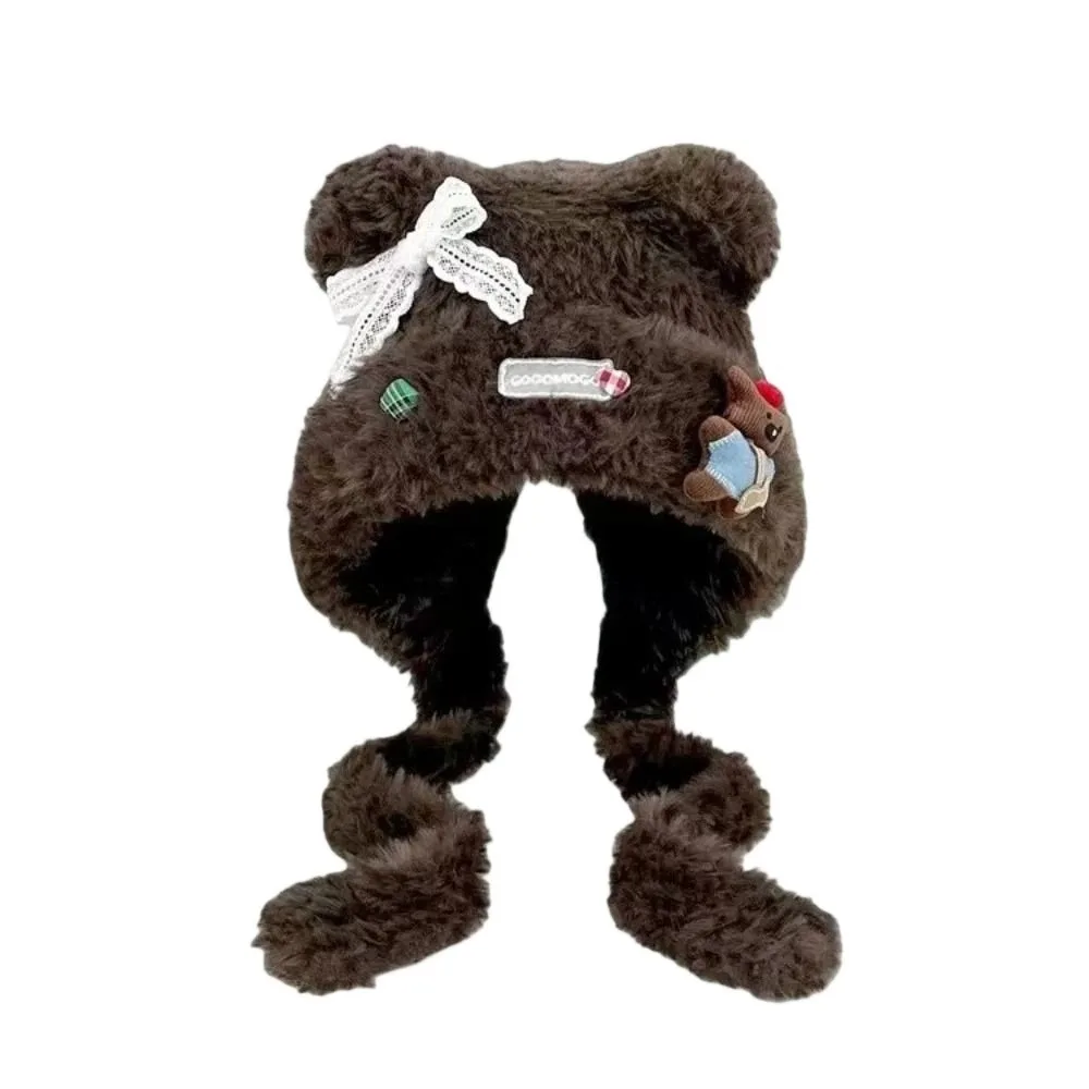 

Fashion Warm Thick Knitted Hat Bow-knot Little Bear Beanies Hat Windproof Coldproof Pullover Hat Women Girls