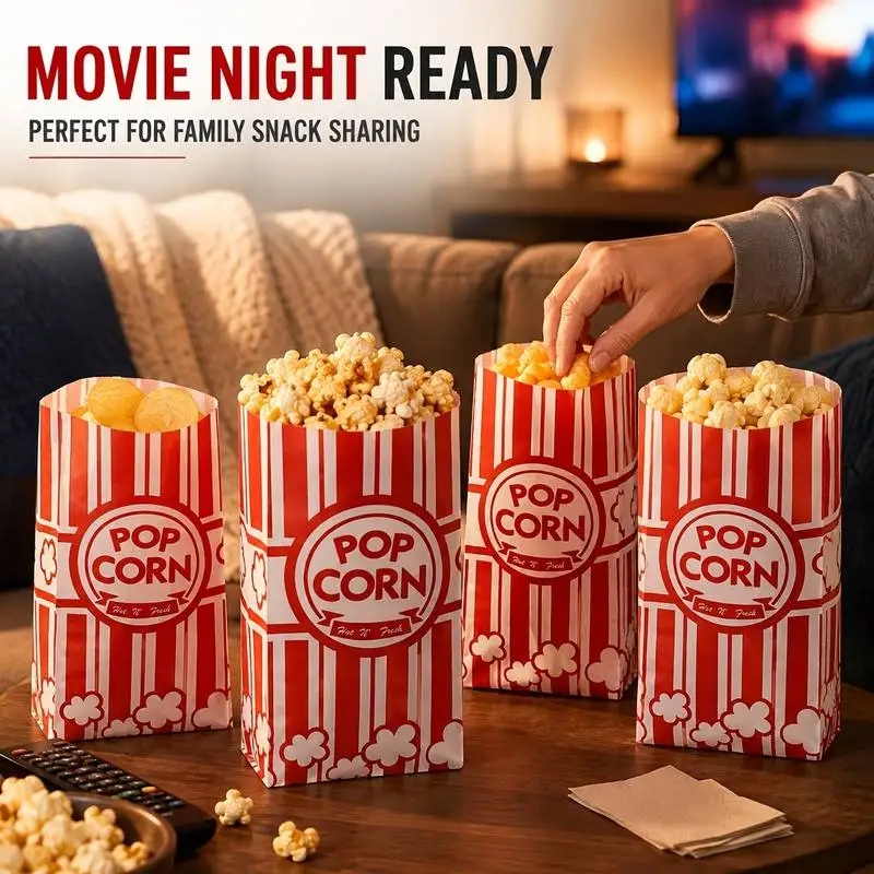 25/50pcs Red/White Striped Popcorn Bags, Carnival Party Snack Containers for Cinemas Weddings Candy Fries