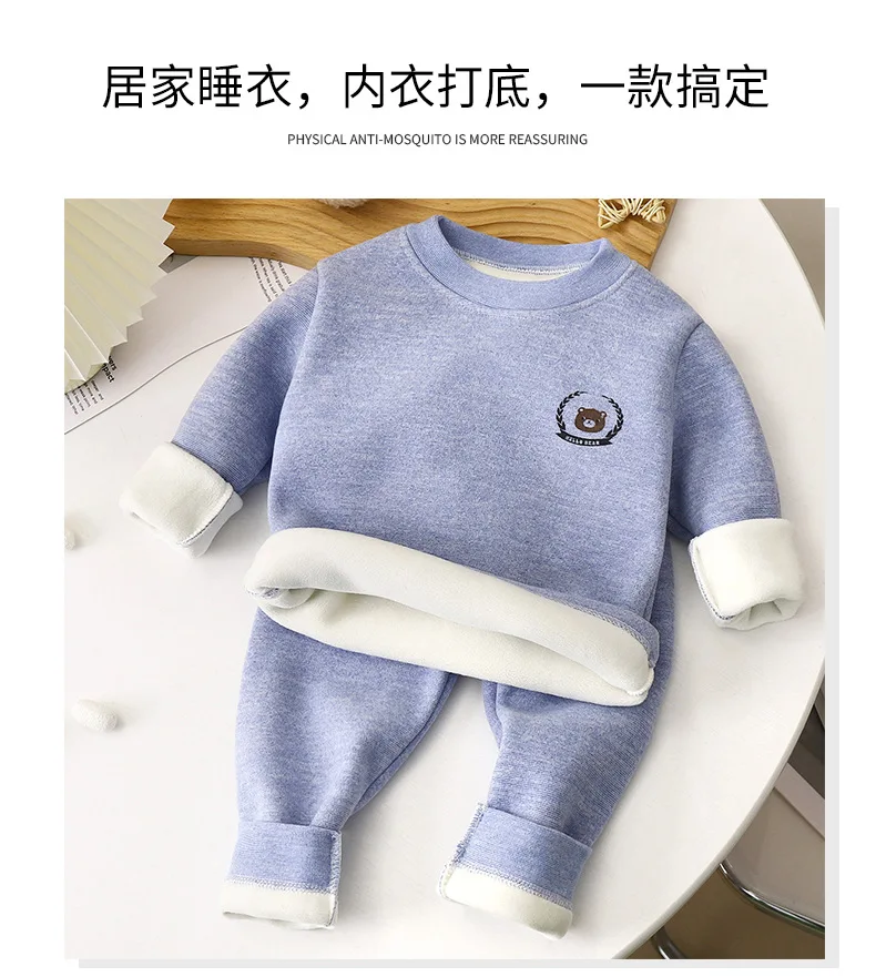 Baby Winter Fleece Thermo-Unterwäsche-Set Jungen Mädchen Weiche Dehnbare Langarm-Basisschicht Kinder Festliche Heimkleidung Kinder-Loungewear – Detail 5