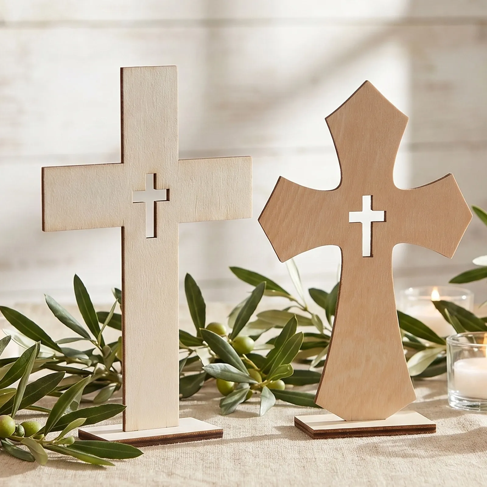 20 pcs Cross Home Decor Wooden Religious Wall Halloween Christmas New Year Cross Centerpiece Baptism Table Decor Craft Cross