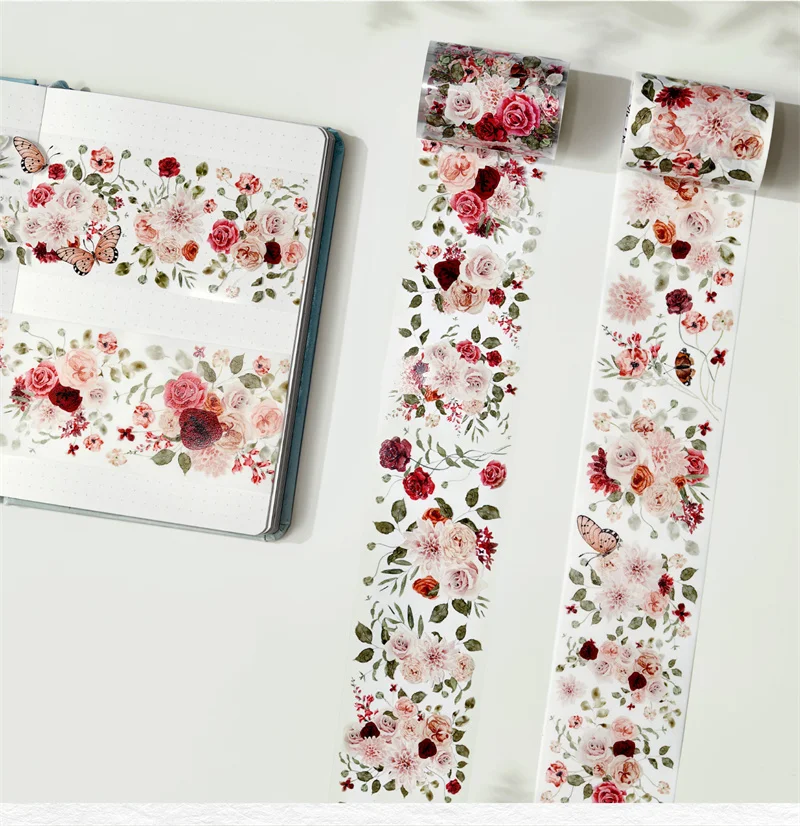 

WT 6cmx5mScrapbooking Washi PET Tape Vintage Flower Journaling Adhesive Tape Planner DIY Stickers Art Supplies