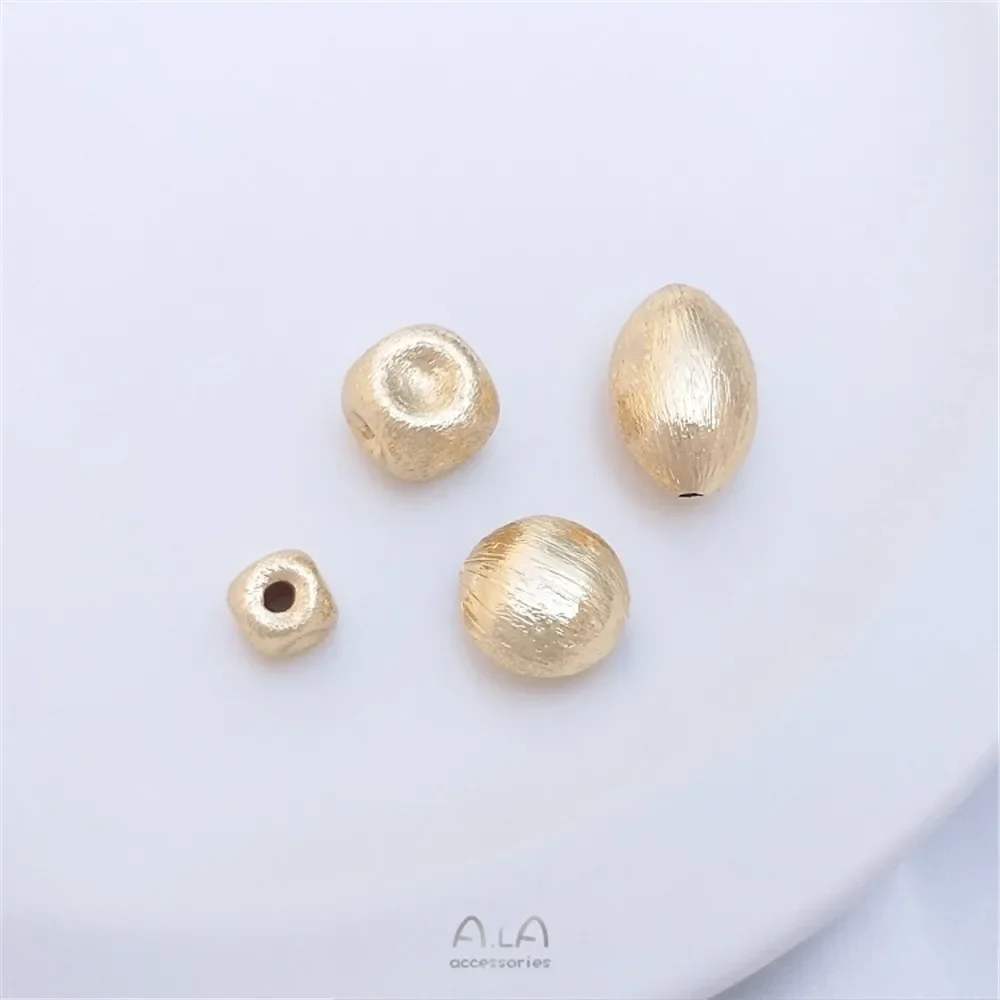 14K gold wire drawing square bead flat round steamed bread bead oval separated bead diy chain jewelry with bead material