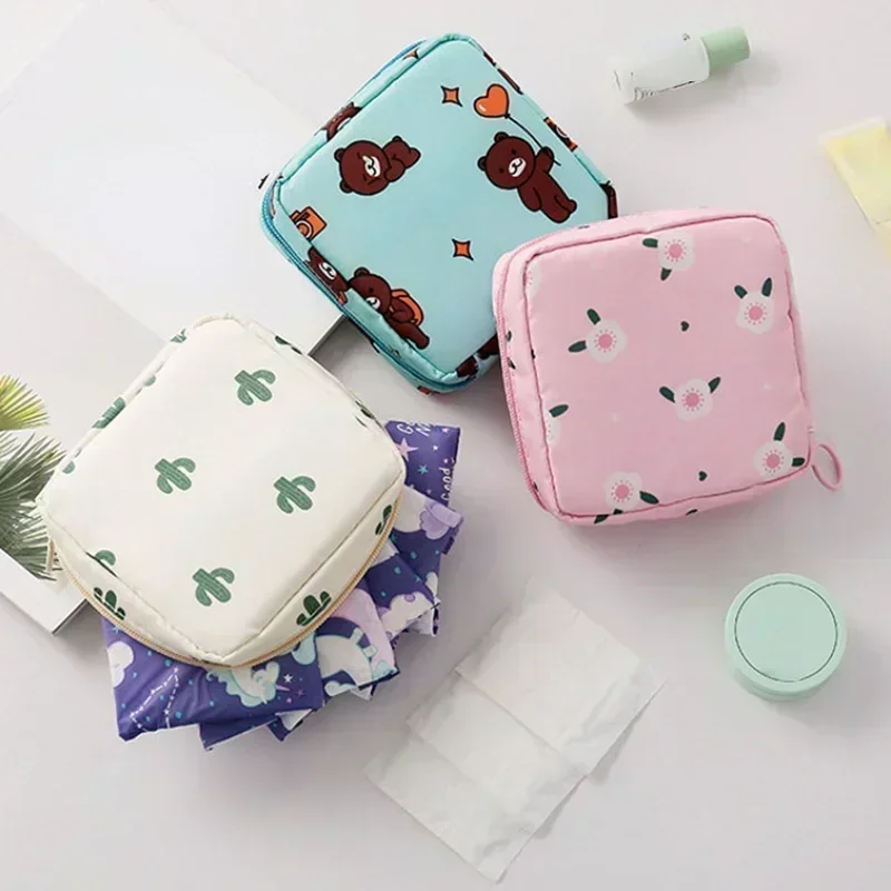 Women Sanitary Napkin Storage Bag Portable Cotton Pad Pouch Cosmetic Bags Girls Travel Makeup Bag Tampon Holder Organizer