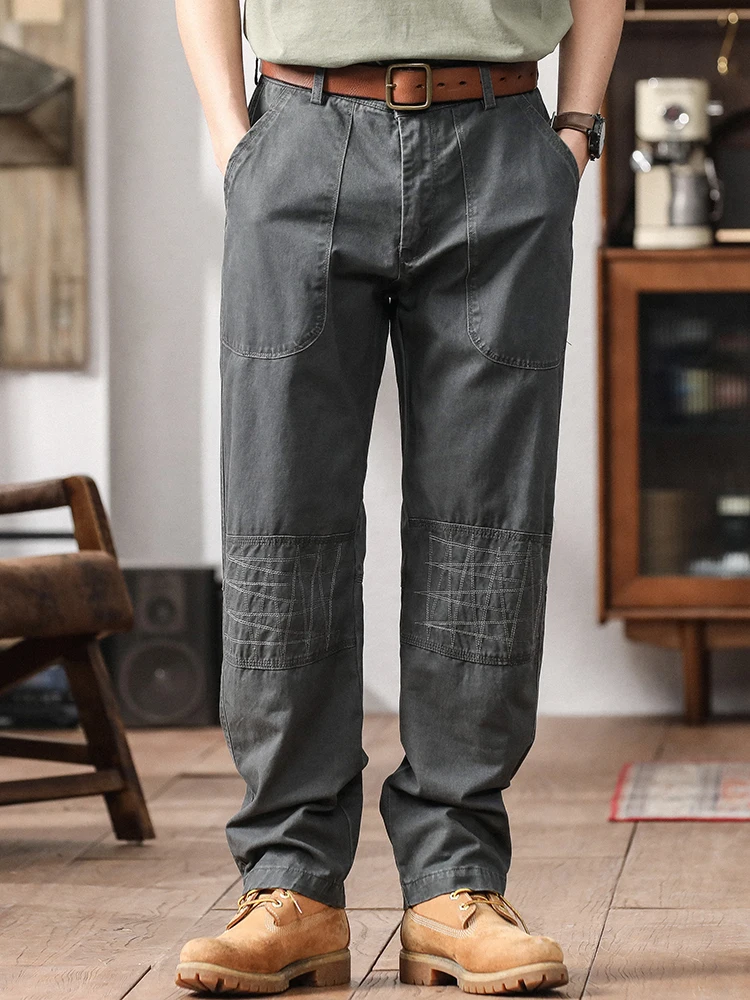 

Мужские летние тонкие свободные прямые повседневные длинные брюки в стиле ретро в американском стиле, рабочая одежда с двойными коленями, брюки