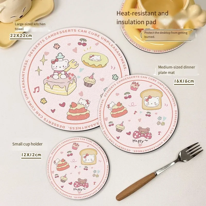 

Sanrio New Kawaii Coaster Hello Kitty Fashion Anti Scalding Cup Holder Cartoon Heat Insulation Children Placemat Home Supplies
