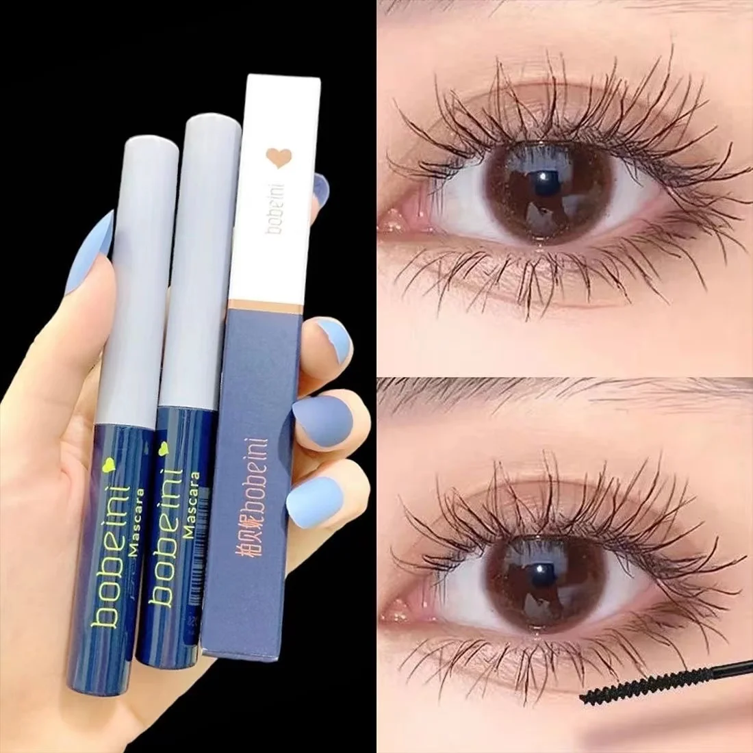 Fine brush head mascara is waterproof, slender, curled, thick and not easy to smudge. Newbie women's mascara base makeup