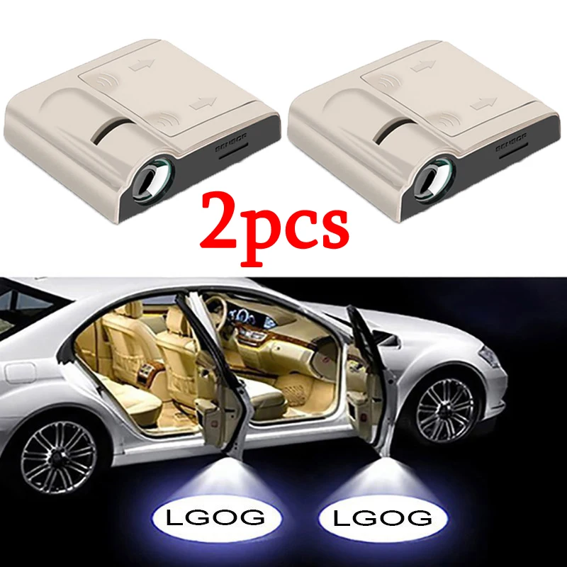 2Pcs Car Beige Door Badge Welcome Light HD Wireless Projector Lamps Accessories For Tesla BMW Toyota Mercedes Volkswagen Audi